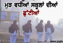 ਸਰਦੀ ਦੇ ਕਹਿਰ ਕਾਰਨ ਸਕੂਲਾਂ ਦੀਆਂ ਛੁੱਟੀਆਂ 7 ਜਨਵਰੀ ਤੱਕ ਵਧਾਈਆਂ