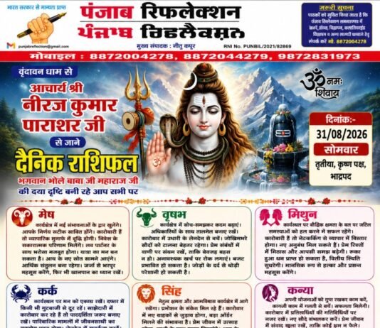 वृंदावन धाम से आचार्य श्री नीरज कुमार पाराशर जी से जाने 31 अगस्त 2026 दिन सोमवार का अपना दैनिक राशिफल