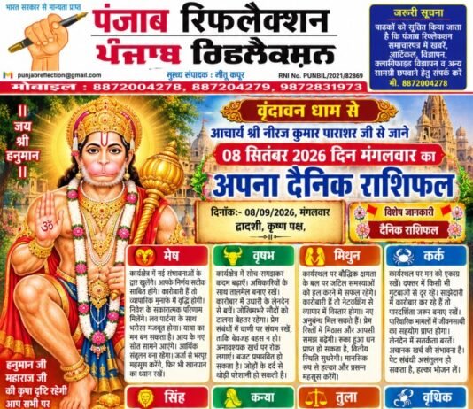 वृंदावन धाम से आचार्य श्री नीरज कुमार पाराशर जी से जाने 08 सितंबर 2026 दिन मंगलवार का अपना दैनिक राशिफल