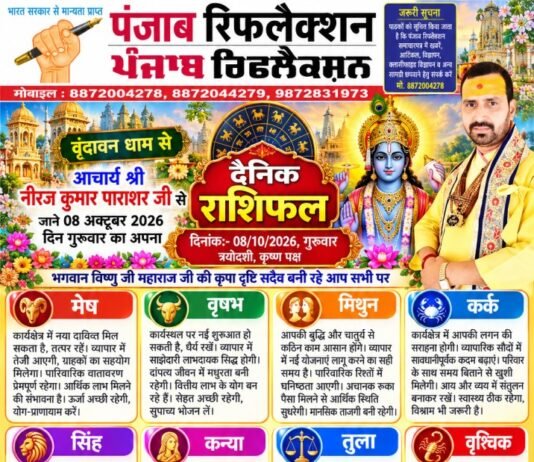 वृंदावन धाम से आचार्य श्री नीरज कुमार पाराशर जी से जाने 08 अक्टूबर 2026 दिन गुरुवार का अपना दैनिक राशिफल